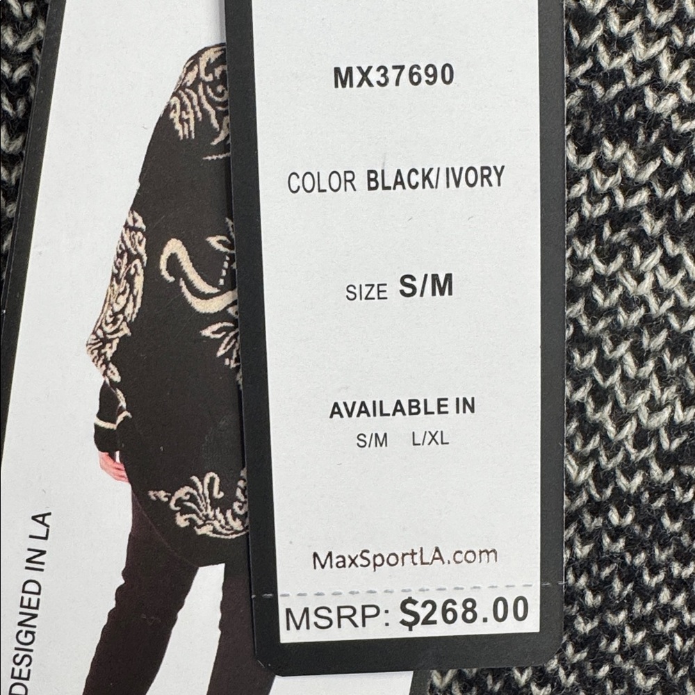MaxSport Stylish Knit Patterned Cascade Open Front Cardigan Sweater Size S/M - Picture 8 of 11